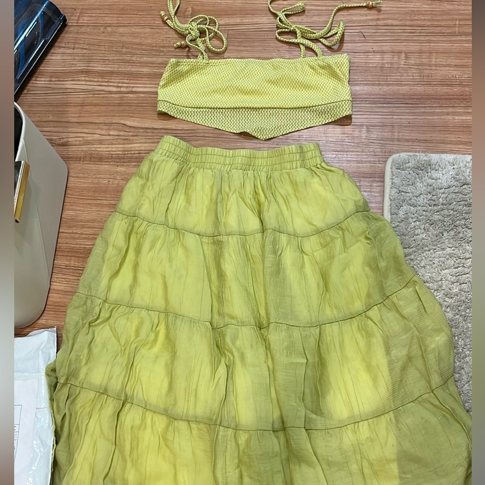 Cider green maxi skirt set with crop top